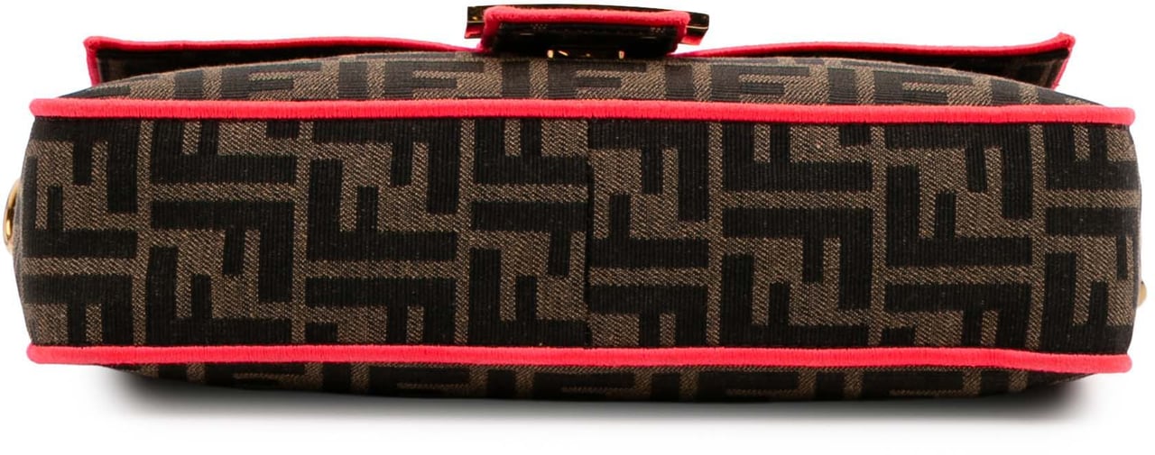 Fendi Medium Zucca Canvas Fluo Trim Baguette Satchel Bruin