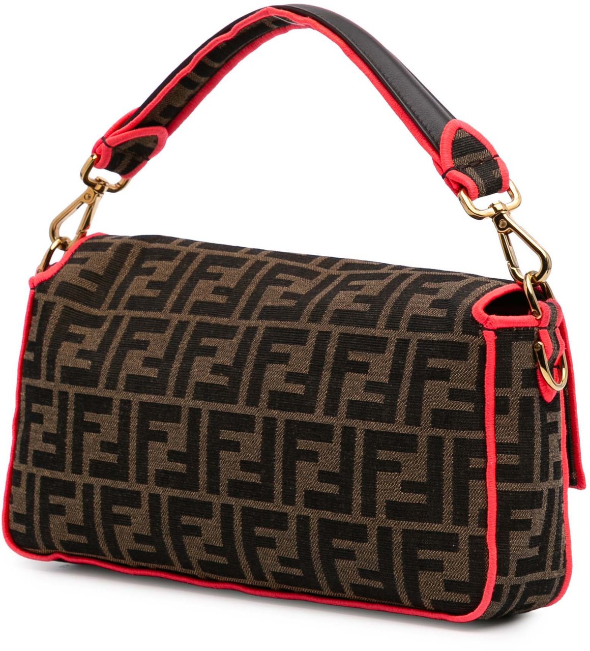 Fendi Medium Zucca Canvas Fluo Trim Baguette Satchel Bruin