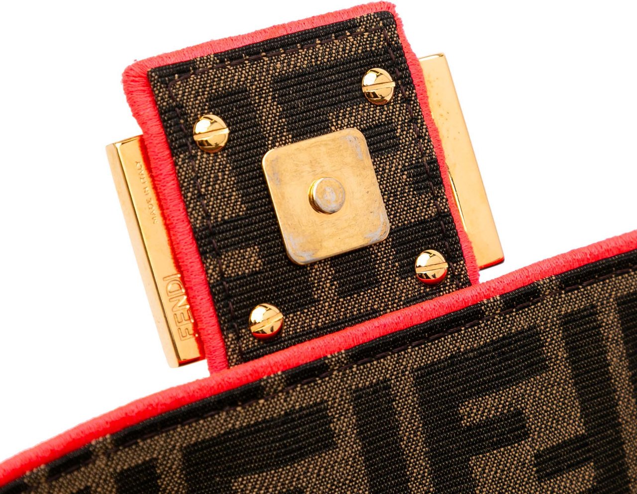 Fendi Medium Zucca Canvas Fluo Trim Baguette Satchel Bruin