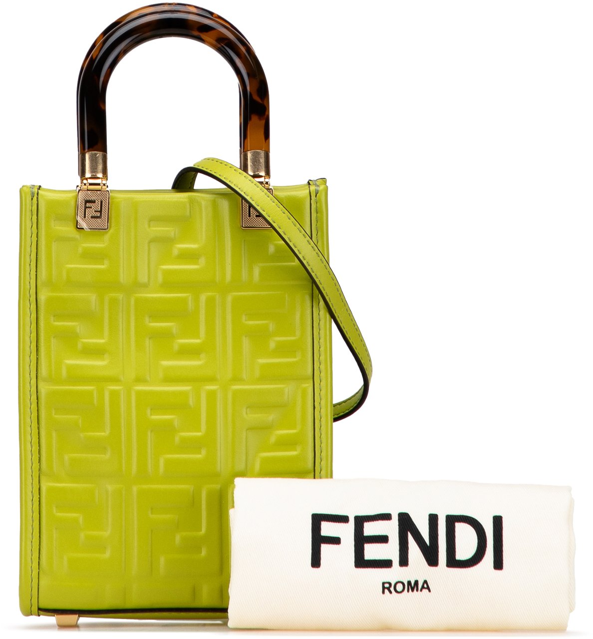 Fendi Mini Zucca Embossed Leather Sunshine Shopper Tote Groen