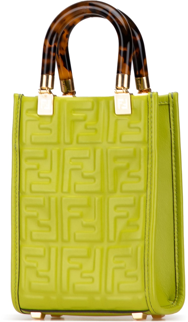 Fendi Mini Zucca Embossed Leather Sunshine Shopper Tote Groen