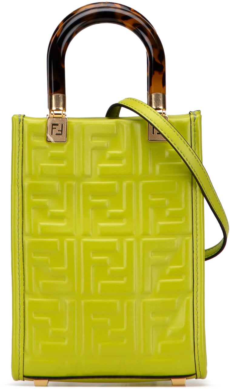 Fendi Mini Zucca Embossed Leather Sunshine Shopper Tote Groen