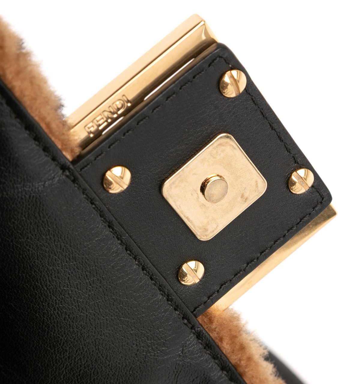 Fendi Mini Zucca Shearling Chain Baguette Satchel Bruin