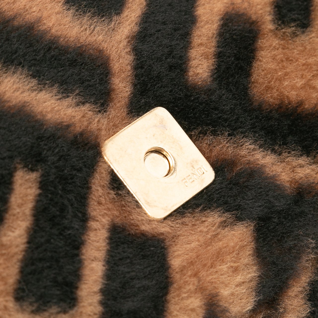 Fendi Mini Zucca Shearling Chain Baguette Satchel Bruin