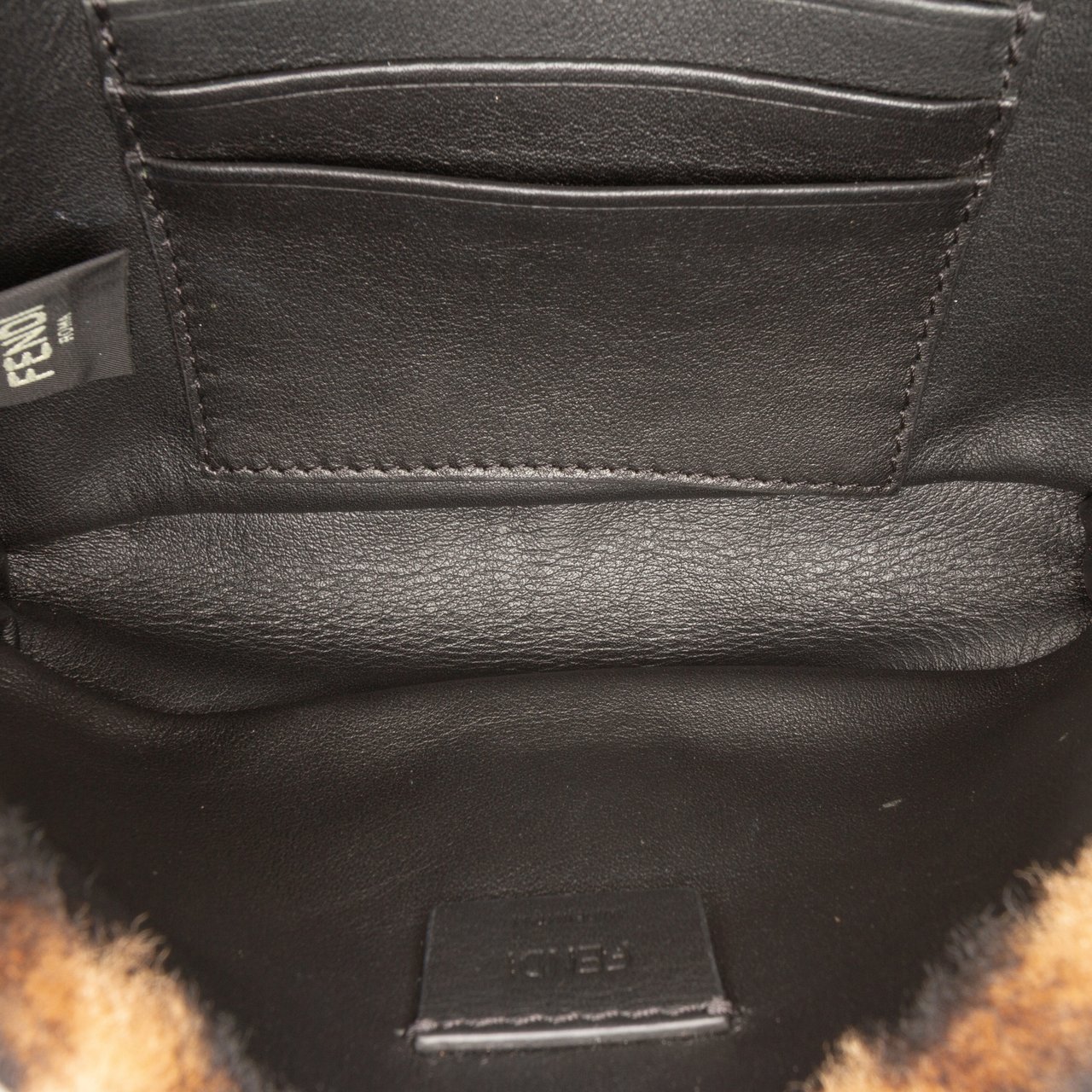Fendi Mini Zucca Shearling Chain Baguette Satchel Bruin