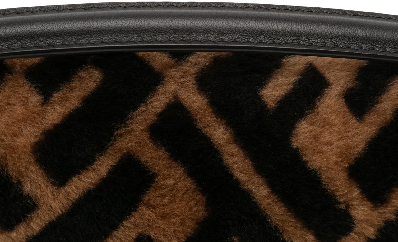 Fendi Mini Zucca Shearling Chain Baguette Satchel Bruin