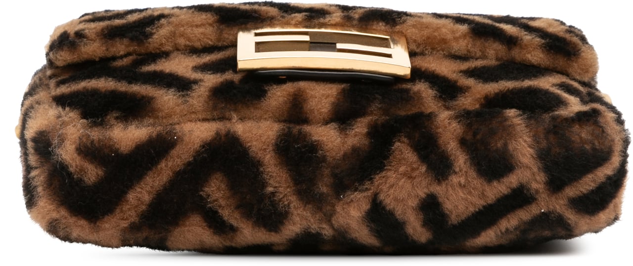 Fendi Mini Zucca Shearling Chain Baguette Satchel Bruin