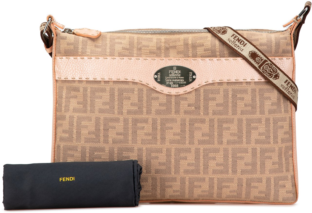 Fendi Selleria Zucca Canvas Crossbody Bruin