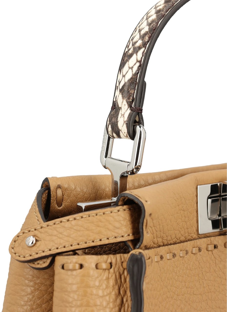 Fendi Warm Beige Peekaboo Mini Leather Handbag Neutraal