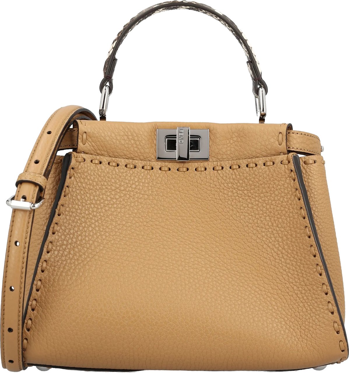 Fendi Warm Beige Peekaboo Mini Leather Handbag Neutraal
