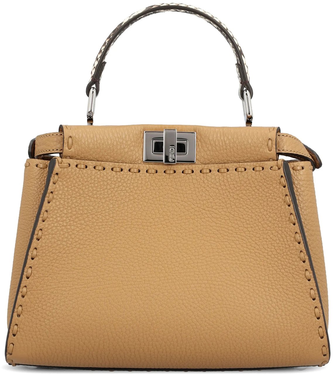 Fendi Warm Beige Peekaboo Mini Leather Handbag Neutraal