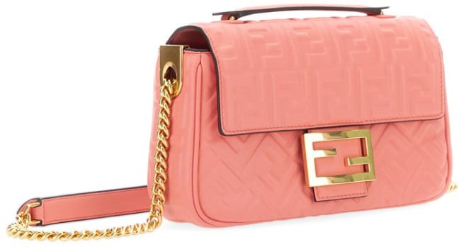 Fendi Textured Leather Midi Bag With Gold-Tone Chain Strap Roze