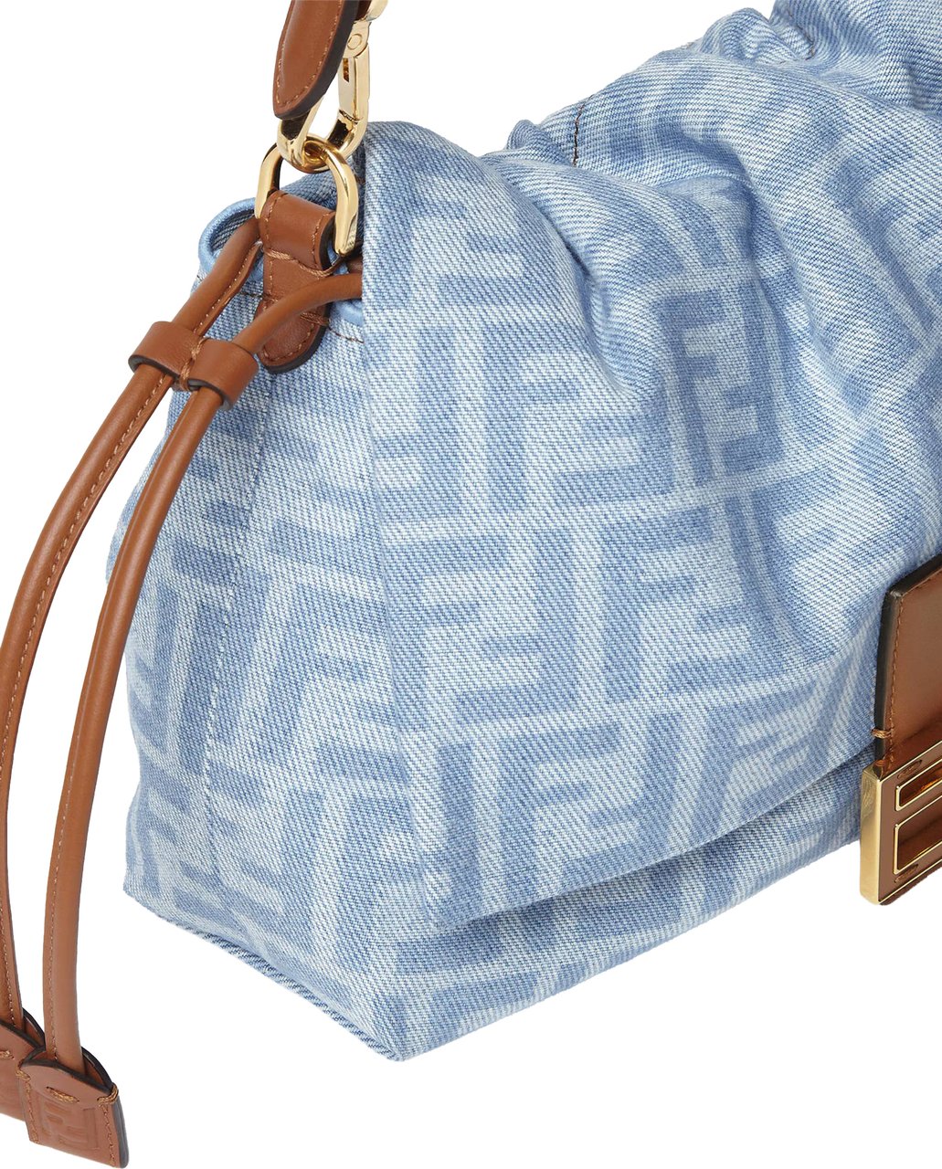 Fendi Soft Slouchy Baguette Bag with Monogram Pattern and Gold-tone Clasp Grijs