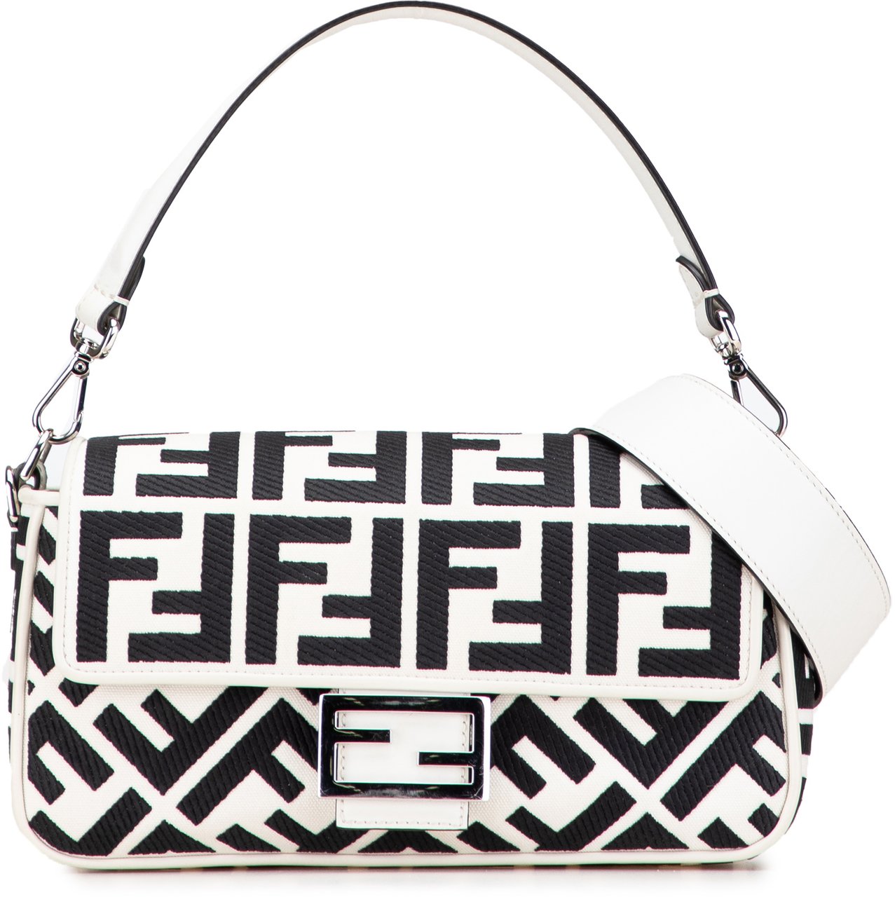 Fendi Zucca Embroidered Canvas Baguette Satchel Wit