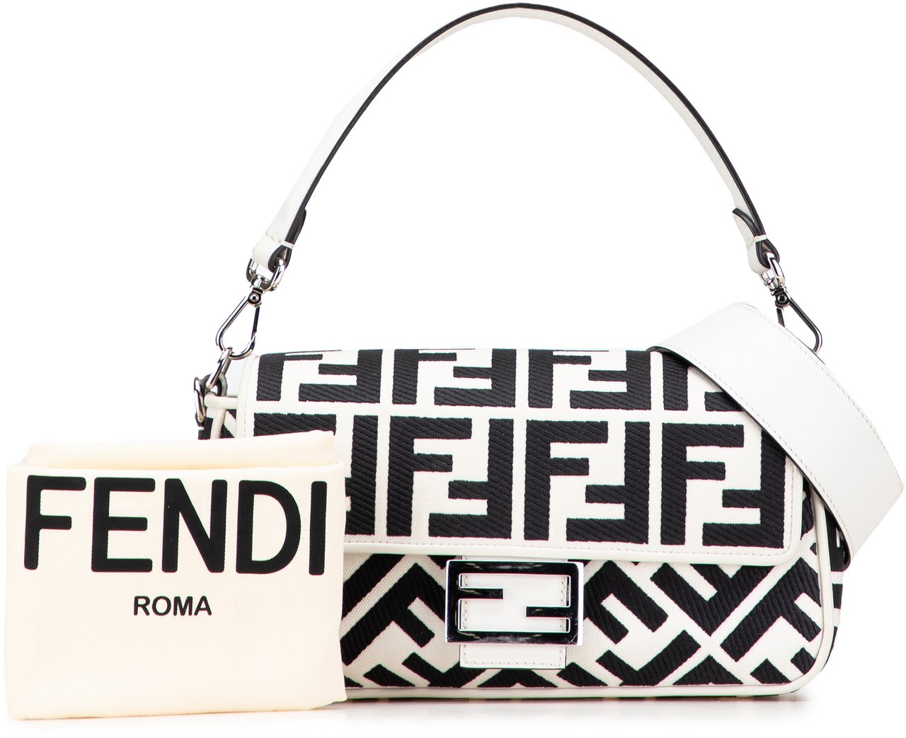 Fendi Zucca Embroidered Canvas Baguette Satchel Wit