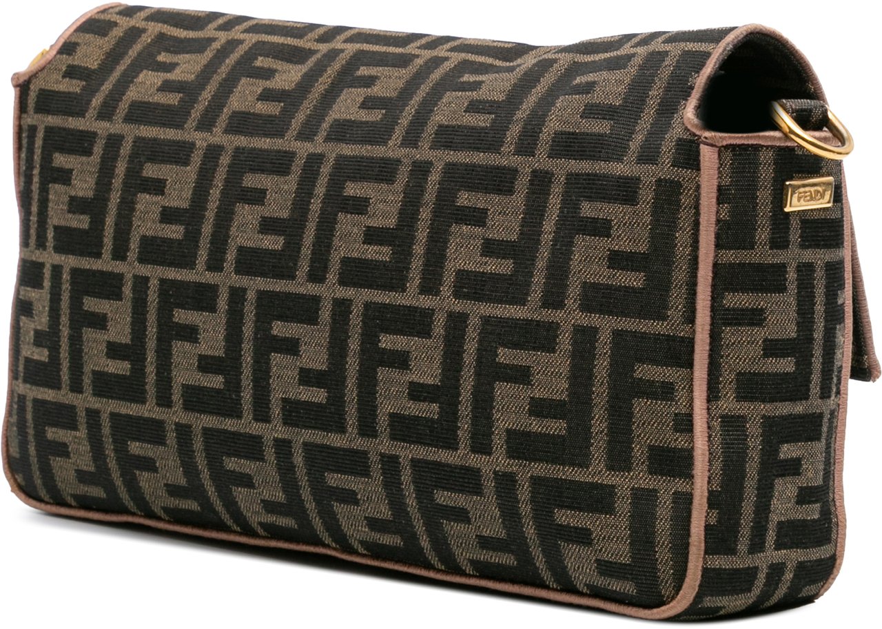 Fendi Zucca Canvas Paisley Embroidery Baguette Satchel Bruin