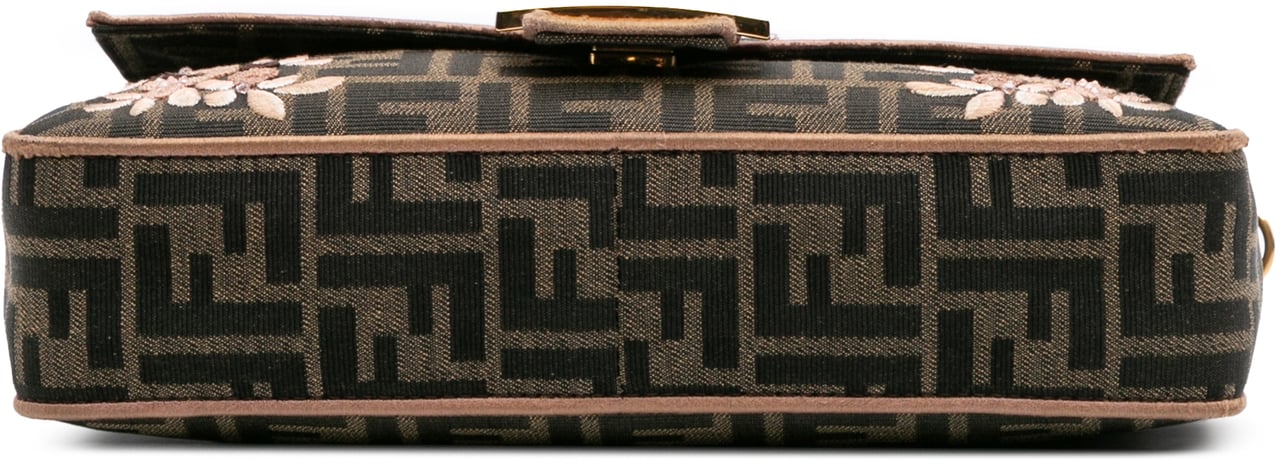 Fendi Zucca Canvas Paisley Embroidery Baguette Satchel Bruin