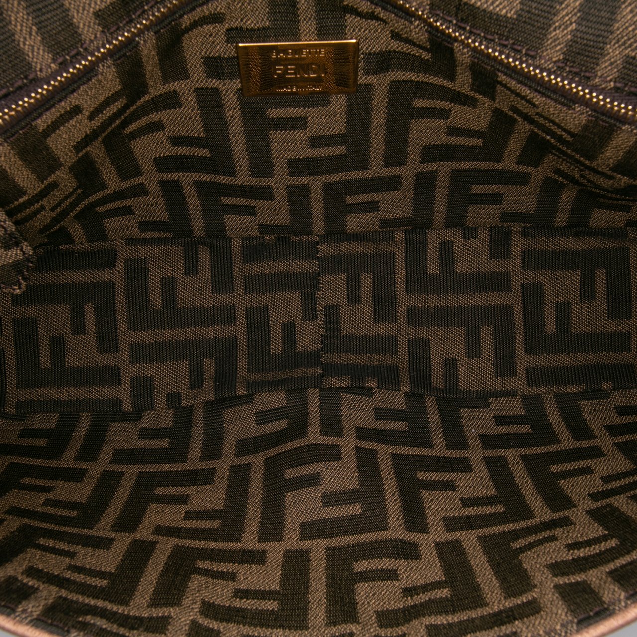 Fendi Zucca Canvas Paisley Embroidery Baguette Satchel Bruin