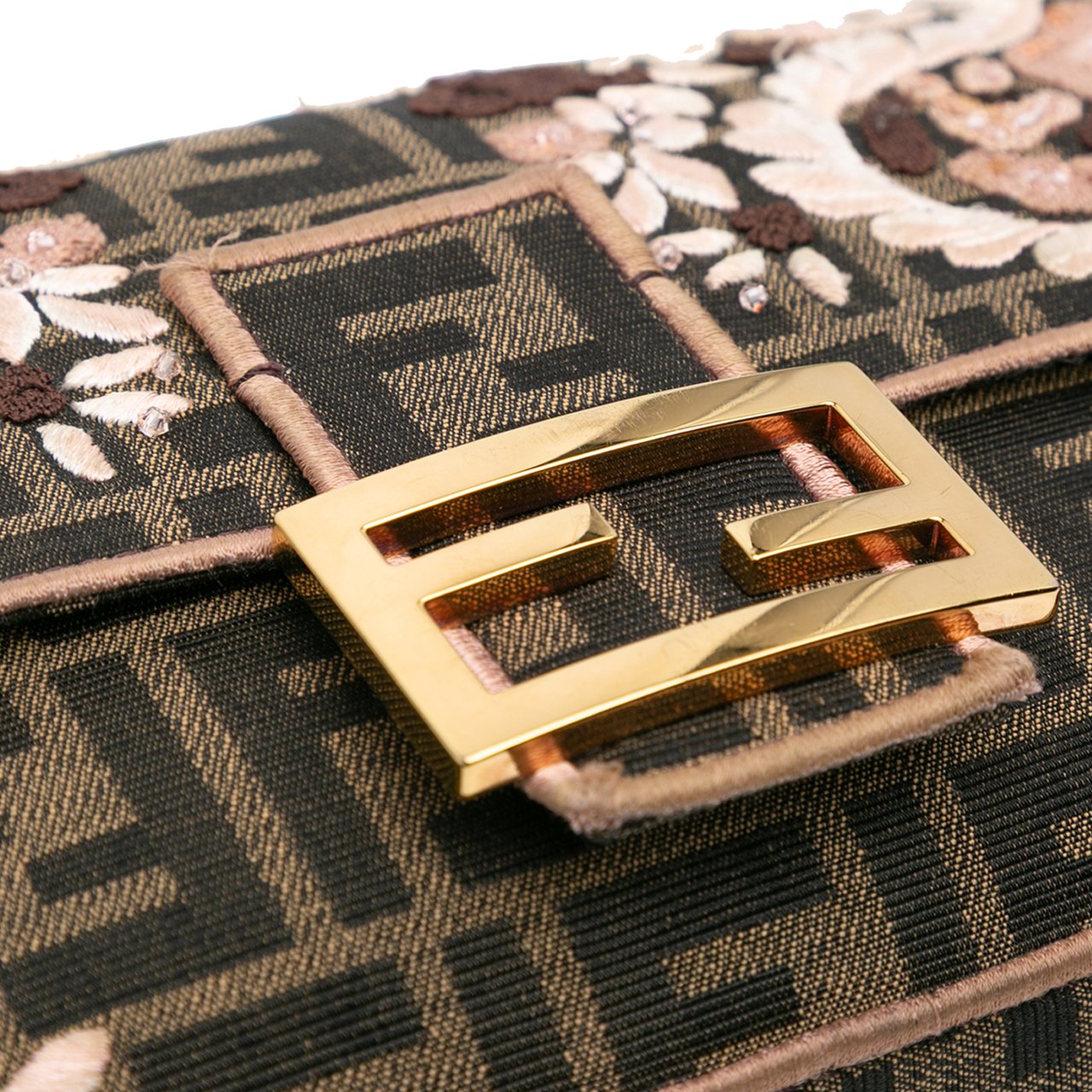 Fendi Zucca Canvas Paisley Embroidery Baguette Satchel Bruin