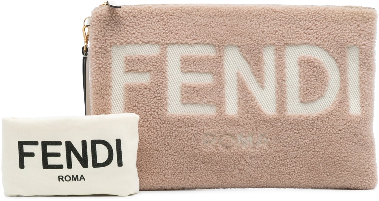 Fendi Shearling Logo Flat Pouch Bruin