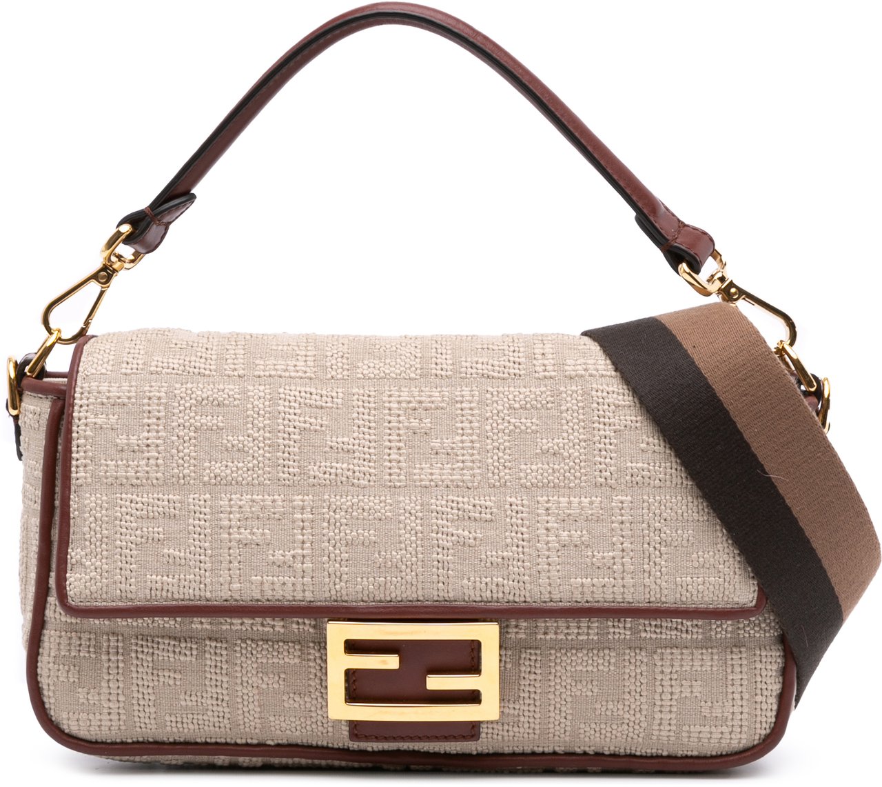 Fendi Zucca Embroidered Canvas Baguette Satchel Bruin