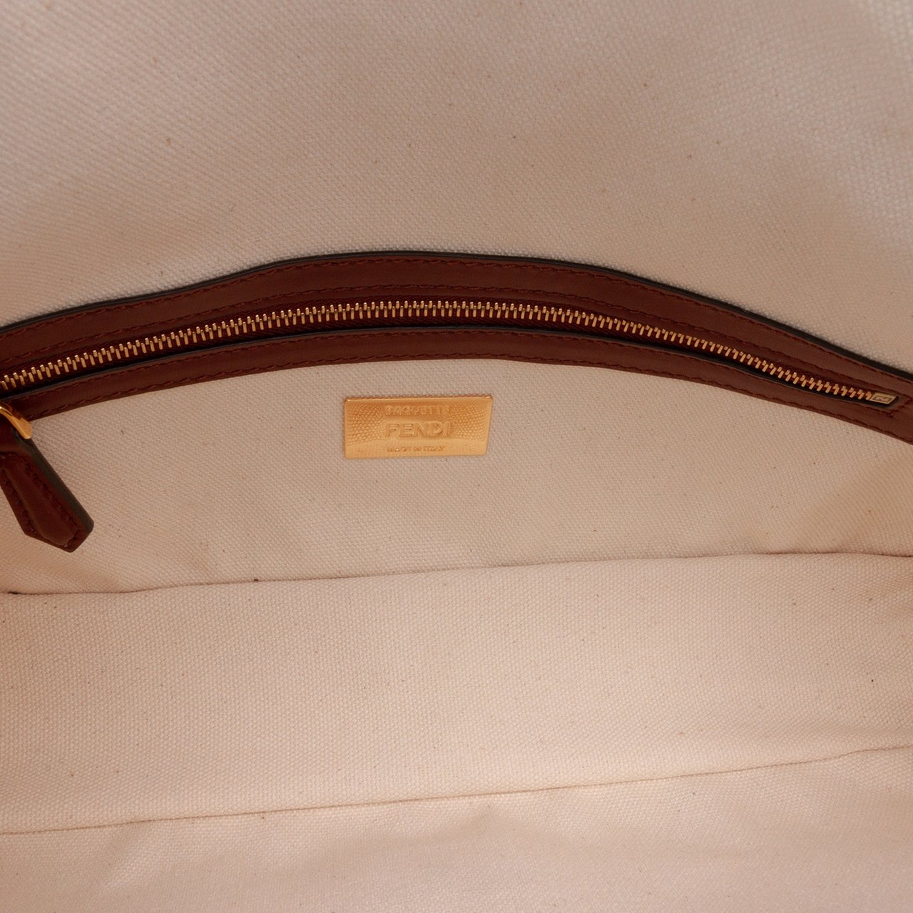 Fendi Zucca Embroidered Canvas Baguette Satchel Bruin