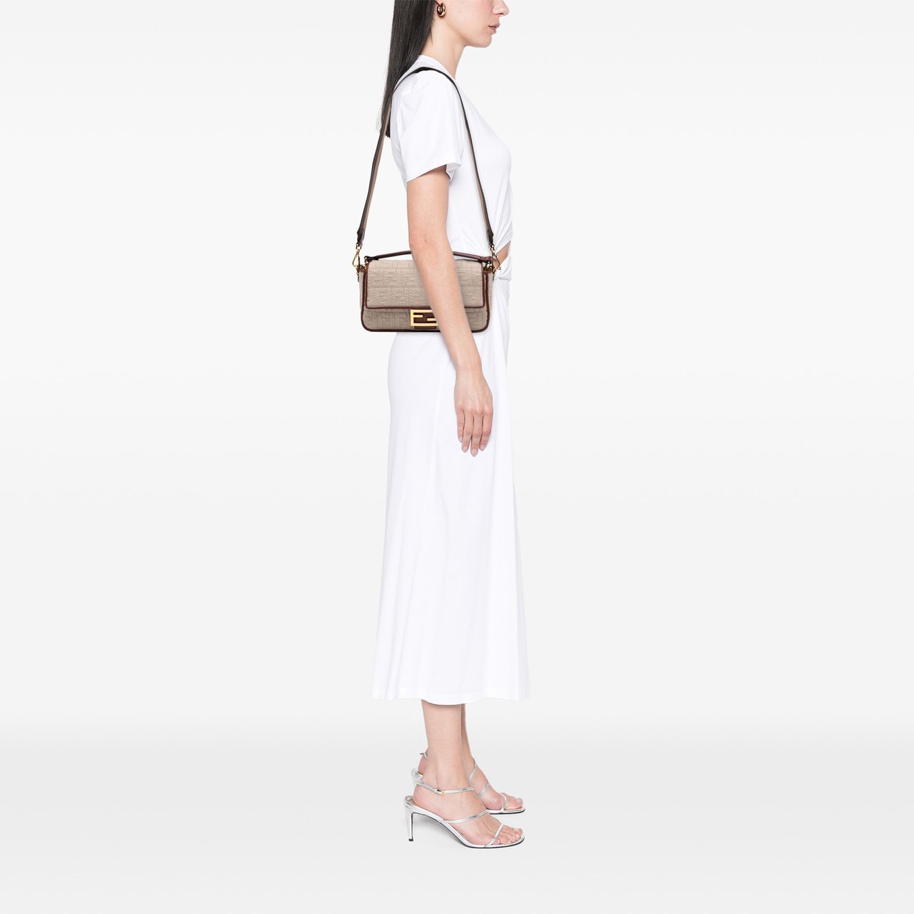 Fendi Zucca Embroidered Canvas Baguette Satchel Bruin