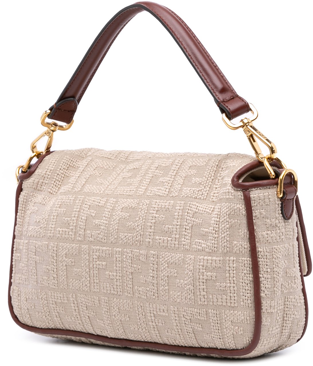 Fendi Zucca Embroidered Canvas Baguette Satchel Bruin