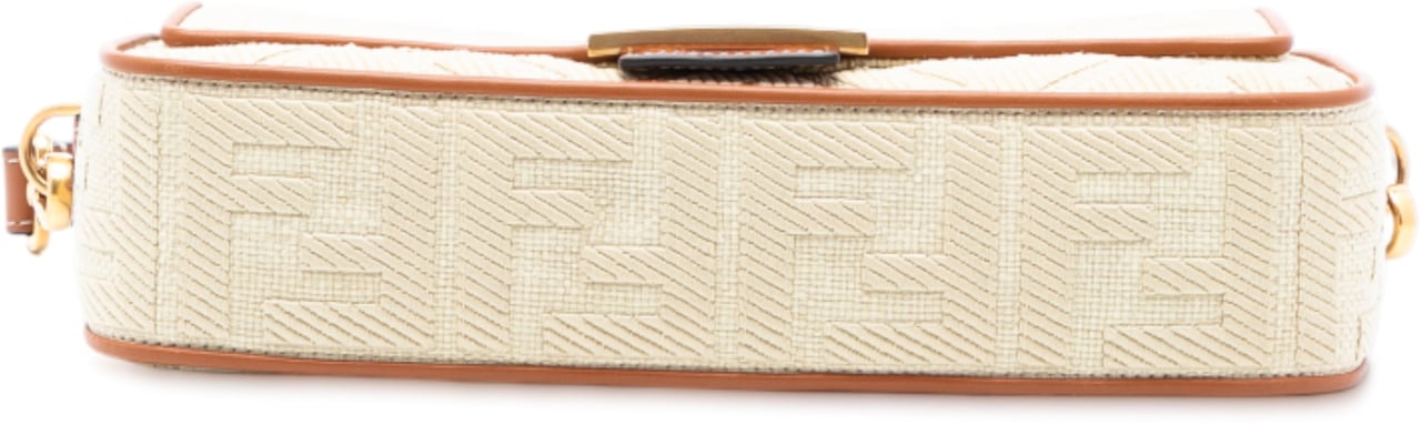 Fendi Zucca Embroidered Raffia Baguette Satchel Bruin
