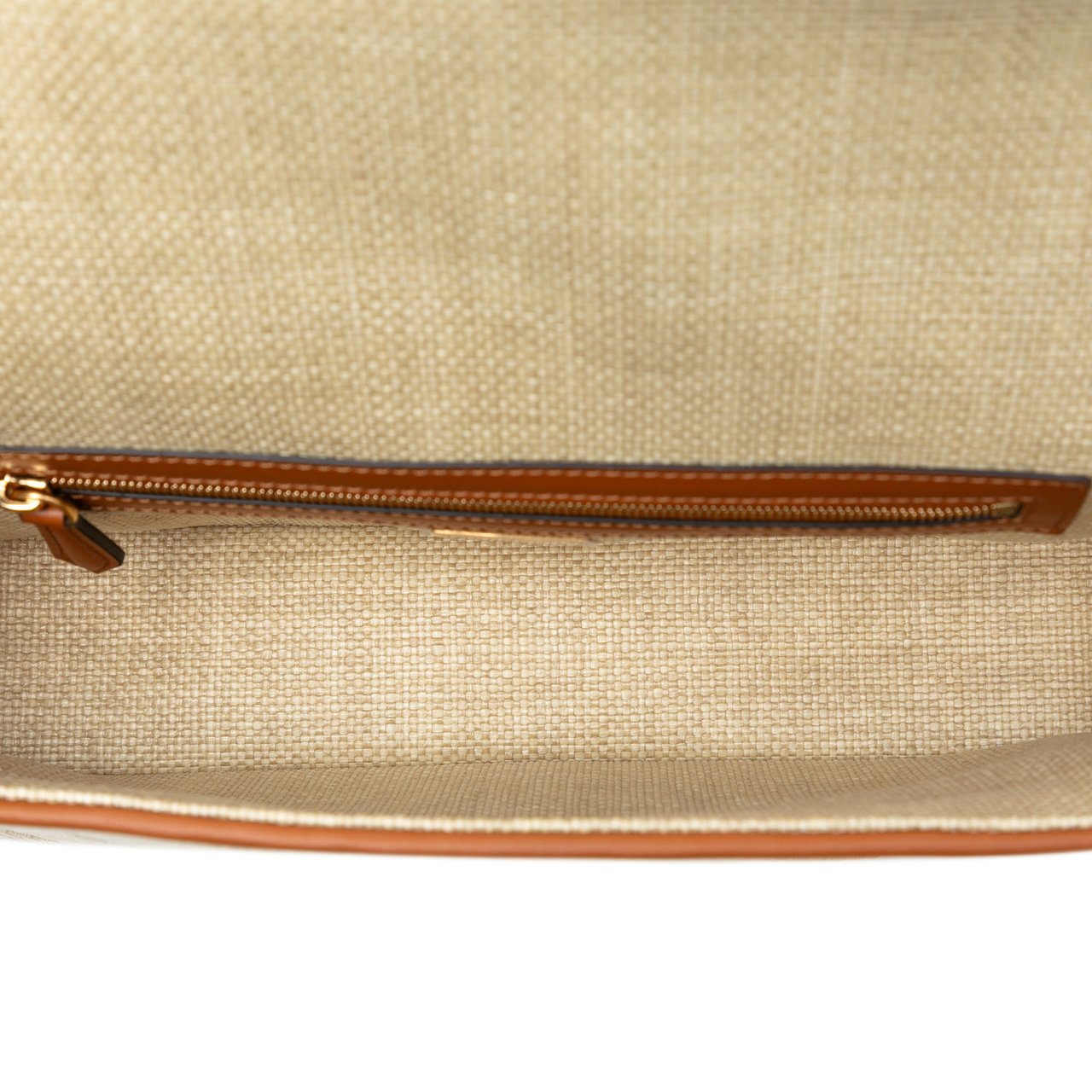 Fendi Zucca Embroidered Raffia Baguette Satchel Bruin