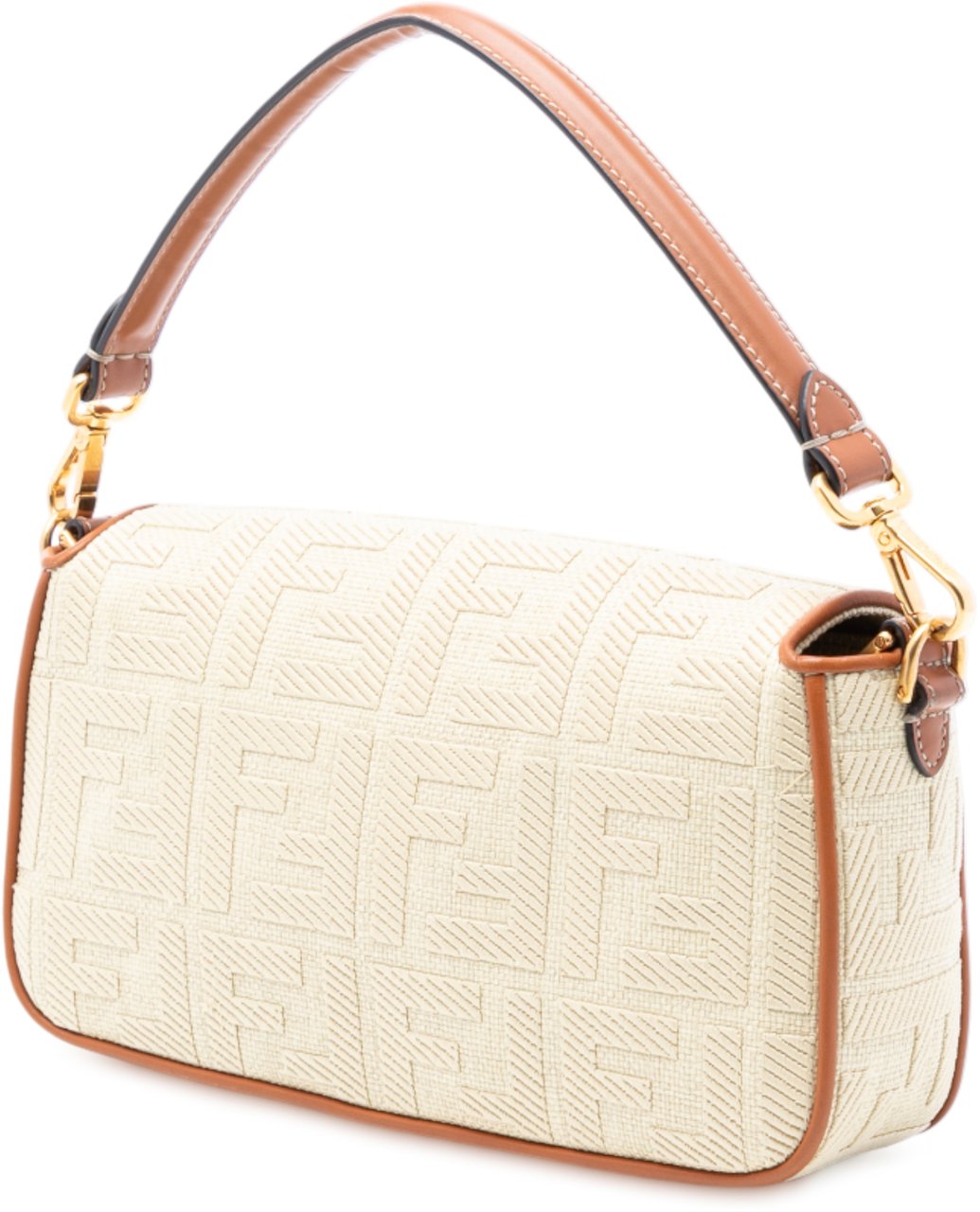 Fendi Zucca Embroidered Raffia Baguette Satchel Bruin