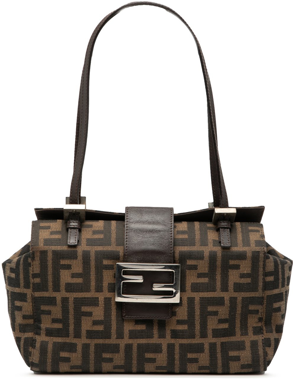 Fendi Zucca Canvas Bento Box Shoulder Bag Bruin