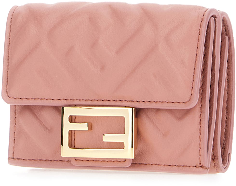 Fendi Fendi Pink nappa leather Micro Trifold Baguette wallet Roze