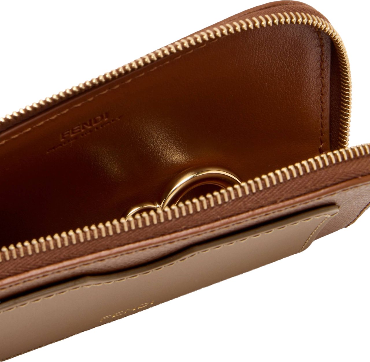 Fendi Rectangular Brown Card Case Pouch with Keyring Attachment Bruin