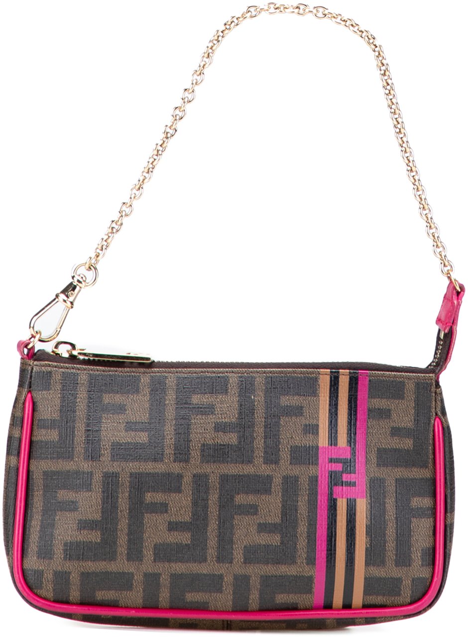 Fendi Zucca Spalmati Chain Pochette Bruin
