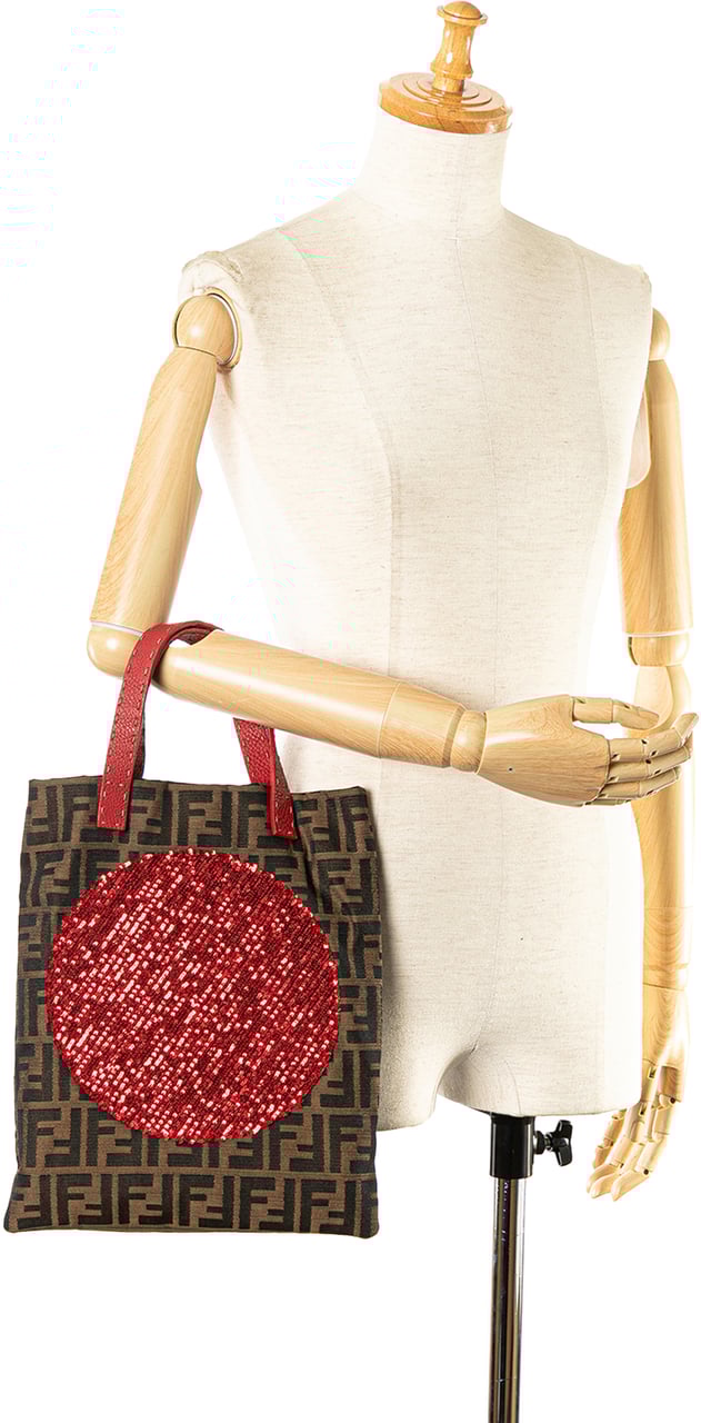 Fendi Zucca Canvas Sequins Tote Bruin