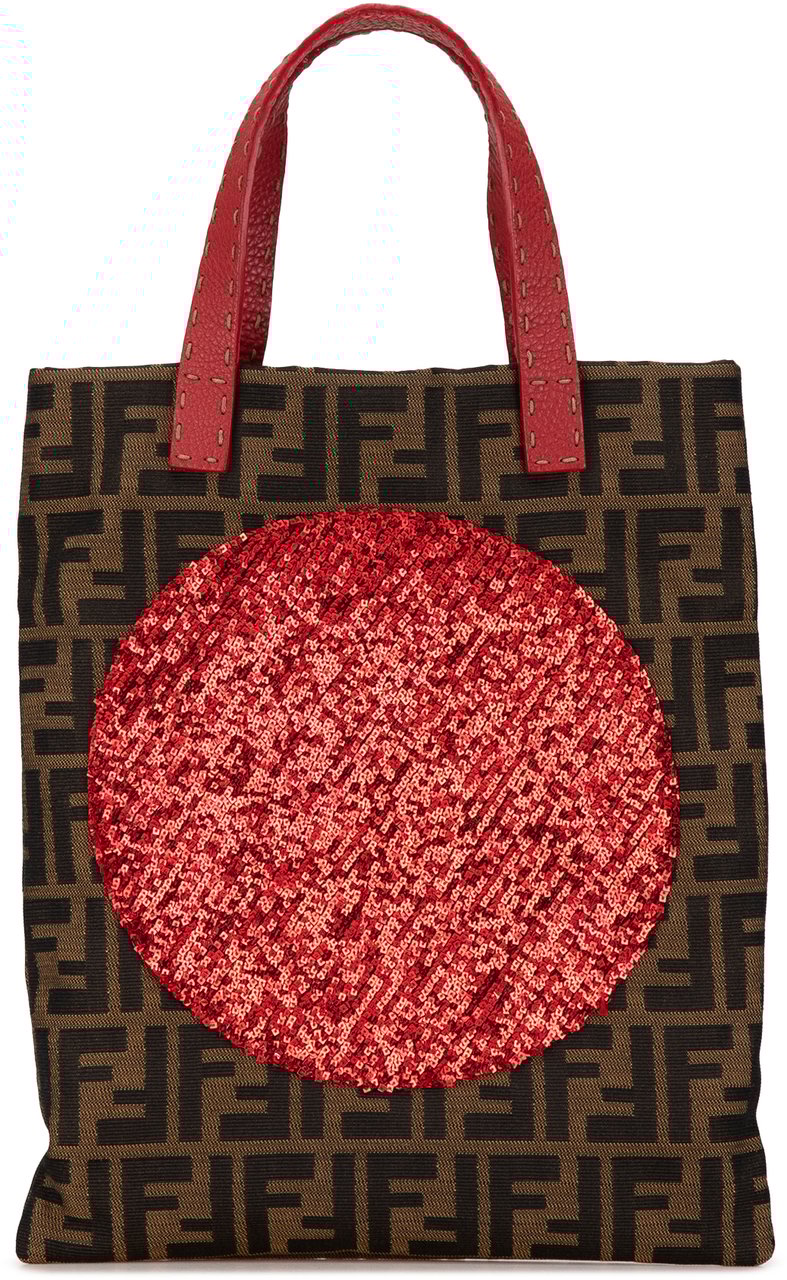 Fendi Zucca Canvas Sequins Tote Bruin