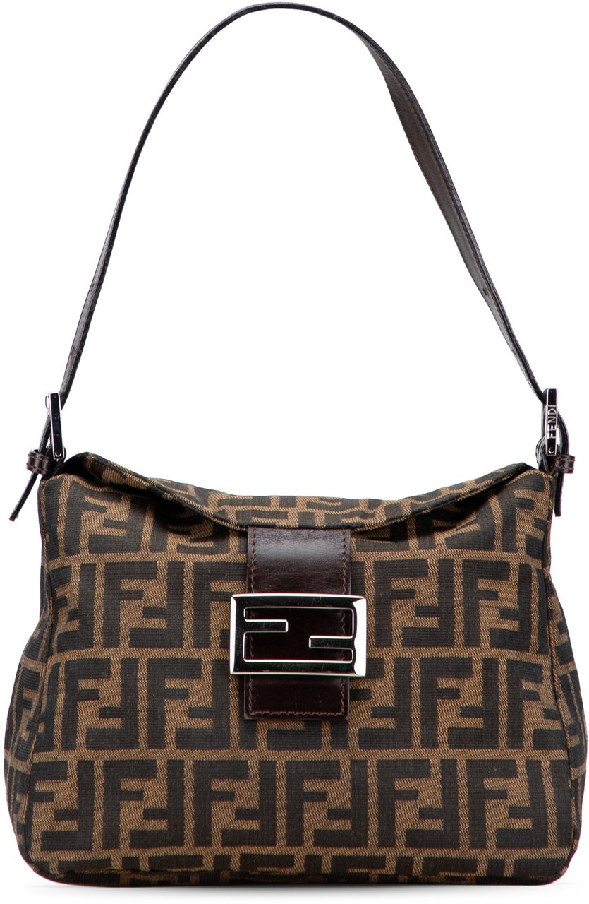 Fendi Zucca Canvas Double Flap Shoulder Bag Bruin