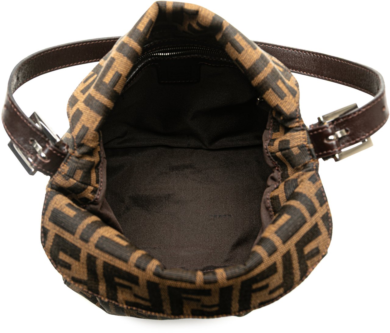 Fendi Zucca Canvas Double Flap Shoulder Bag Bruin