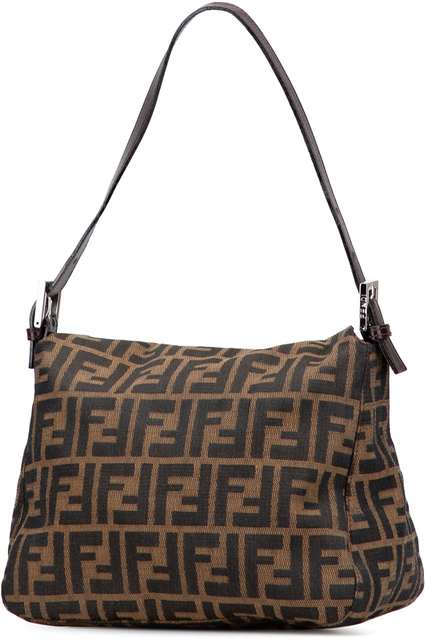 Fendi Zucca Canvas Double Flap Shoulder Bag Bruin