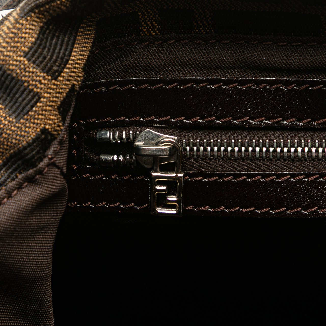 Fendi Zucca Canvas Double Flap Shoulder Bag Bruin