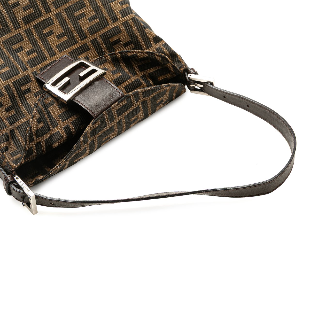 Fendi Zucca Canvas Double Flap Shoulder Bag Bruin