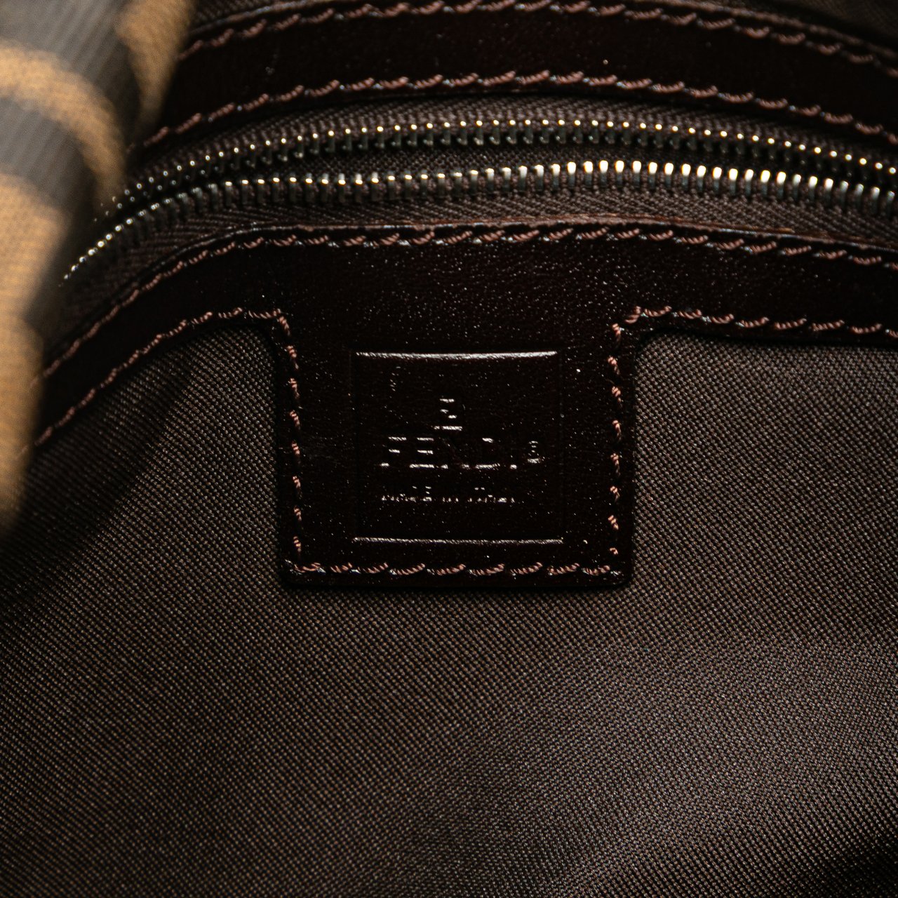 Fendi Zucca Canvas Double Flap Shoulder Bag Bruin