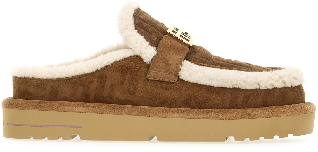 Fendi Fendi Brown shearling slippers Bruin