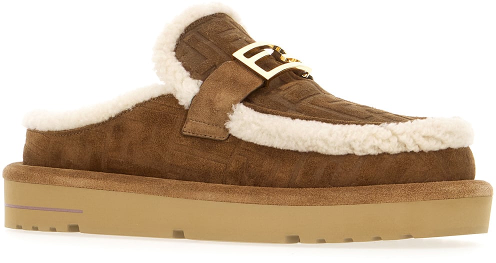 Fendi Fendi Brown shearling slippers Bruin