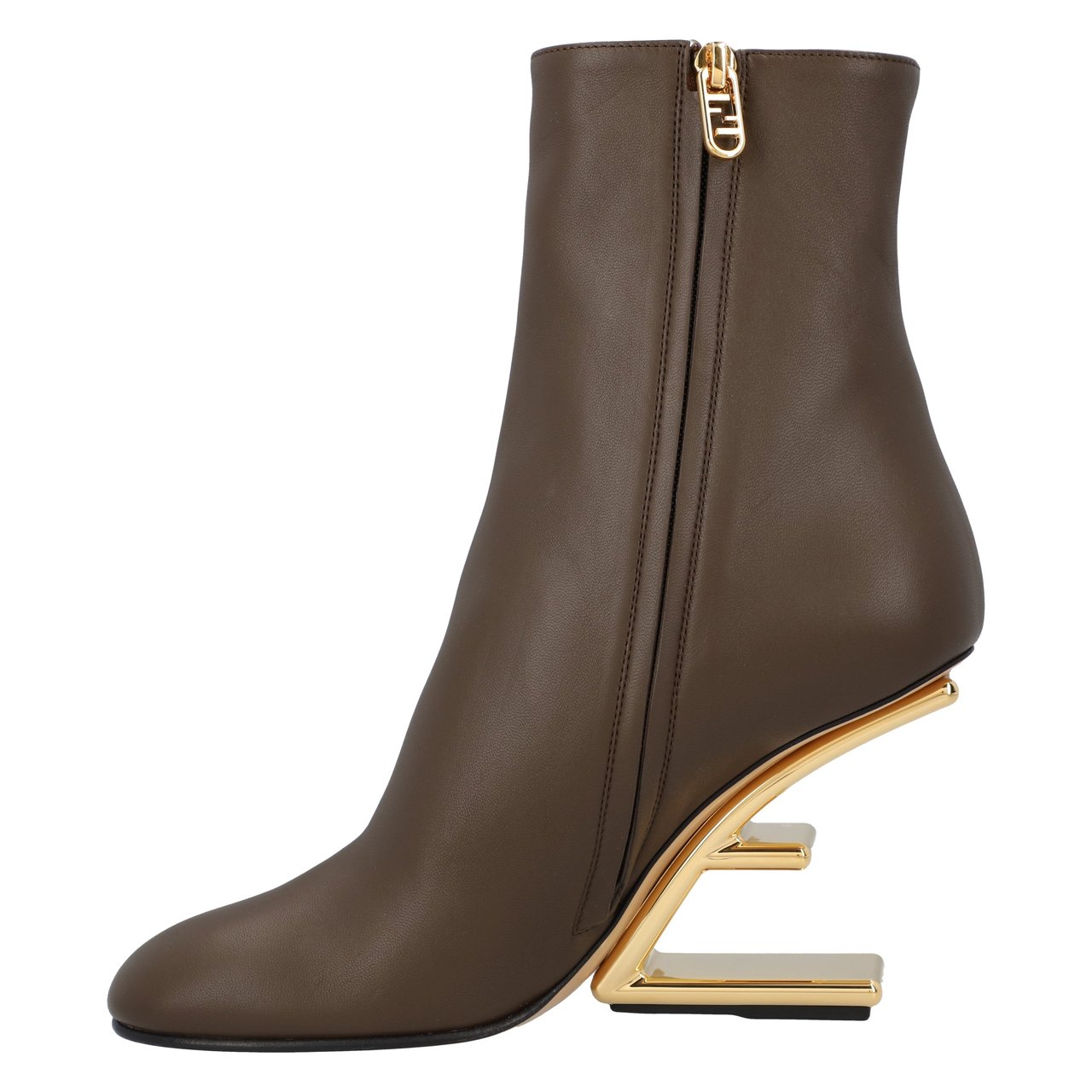 Fendi Heeled Ankle Boots With Gold-Colored Diagonal Heel Zwart