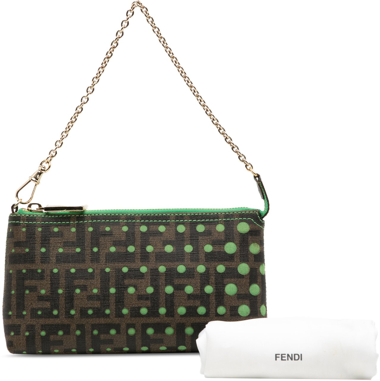Fendi Zucca Spalmati Dots Chain Pochette Bruin