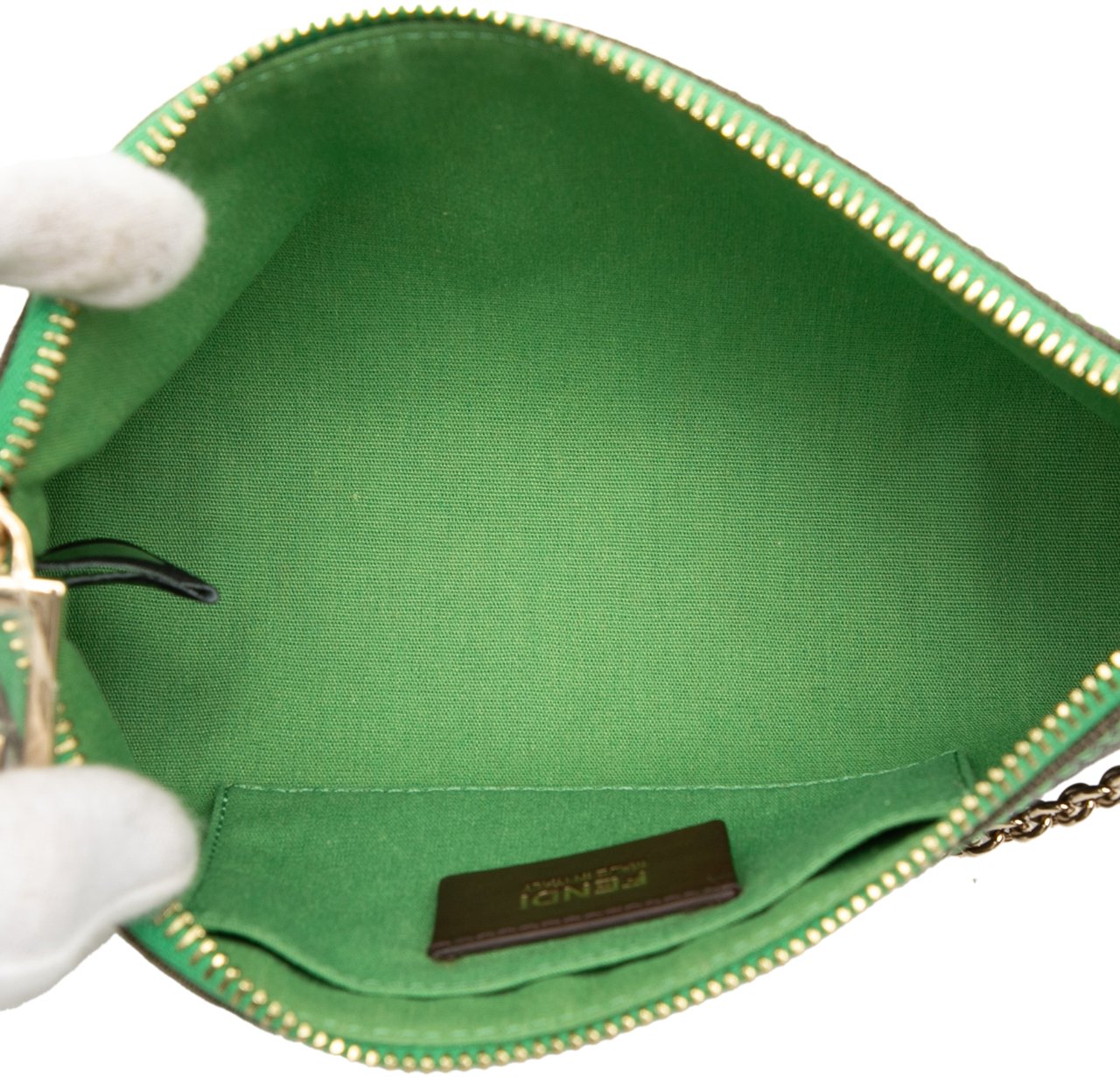 Fendi Zucca Spalmati Dots Chain Pochette Bruin