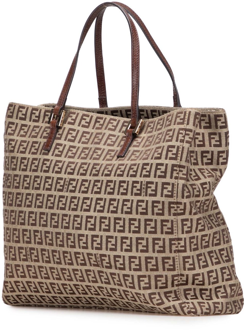 Fendi Zucchino Canvas Tote Bruin