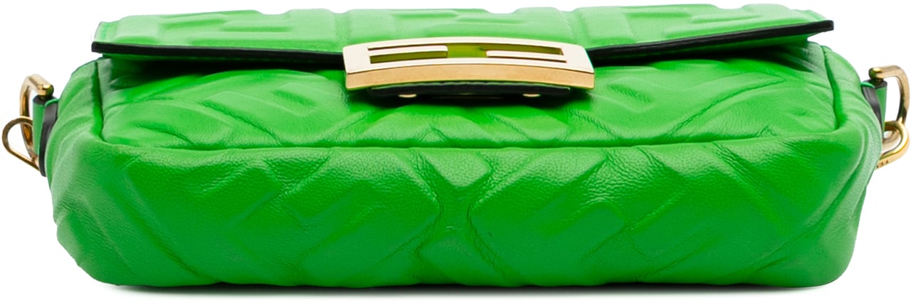 Fendi Mini Zucca Embossed Leather Baguette Satchel Groen